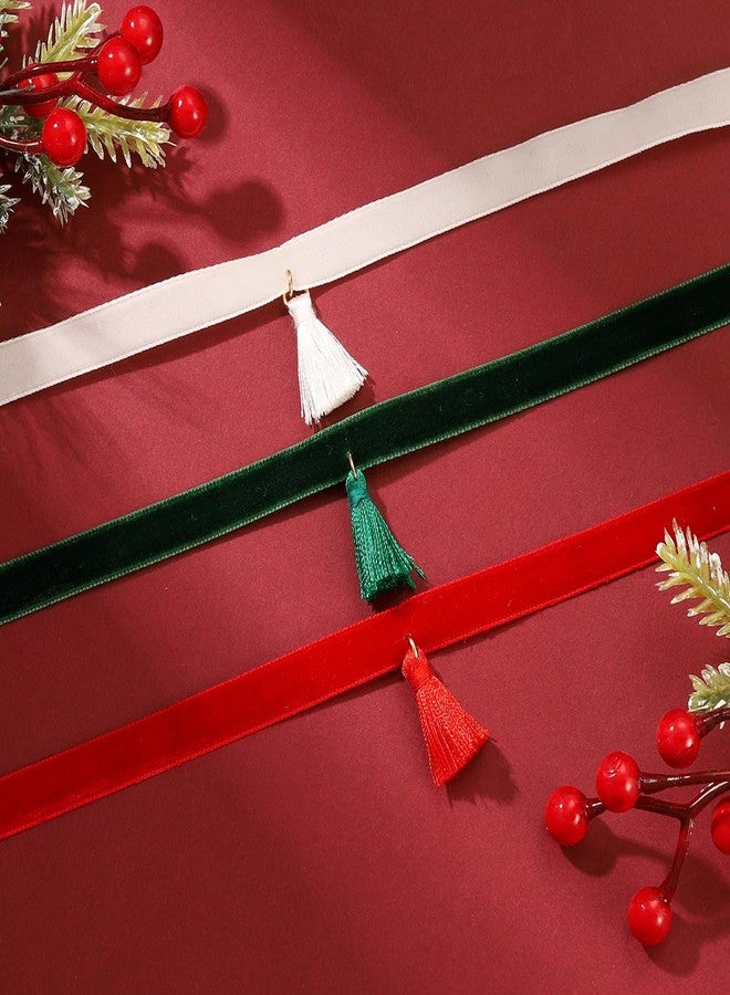 MarveBard 3 PCS Christmas Velvet Choker Necklace For Women Cute Red White Green Velvet Choker Necklace Christmas Snowflake Gloves Fluffy Ball Pendant Necklace Christmas Holiday Winter Party Jewelry (Red White Green 1) - Image 3